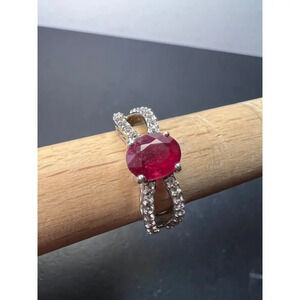 Ruby and zircon crisscross sterling silver ring size 9